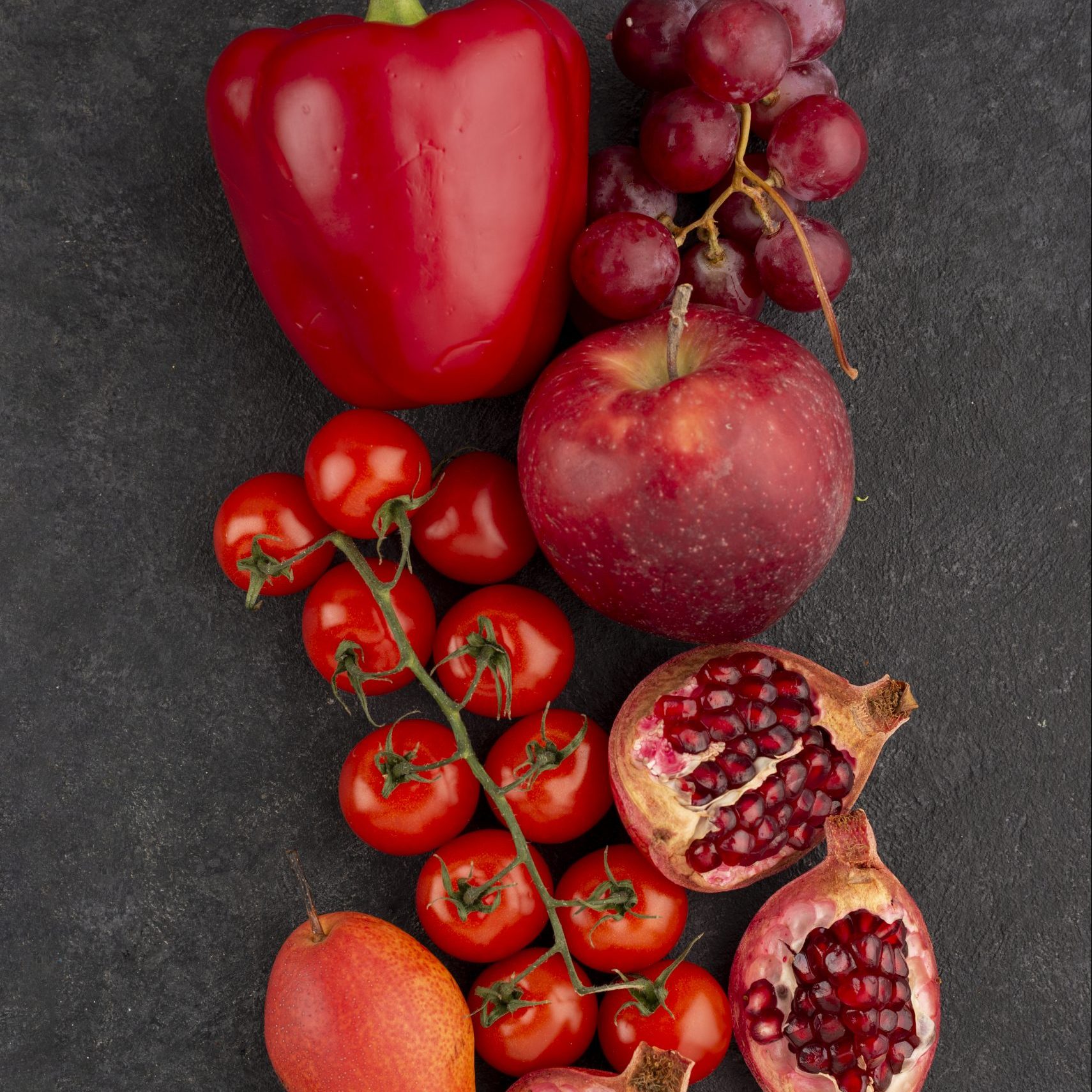 red, top view red fruits vegetables arrangement scaled